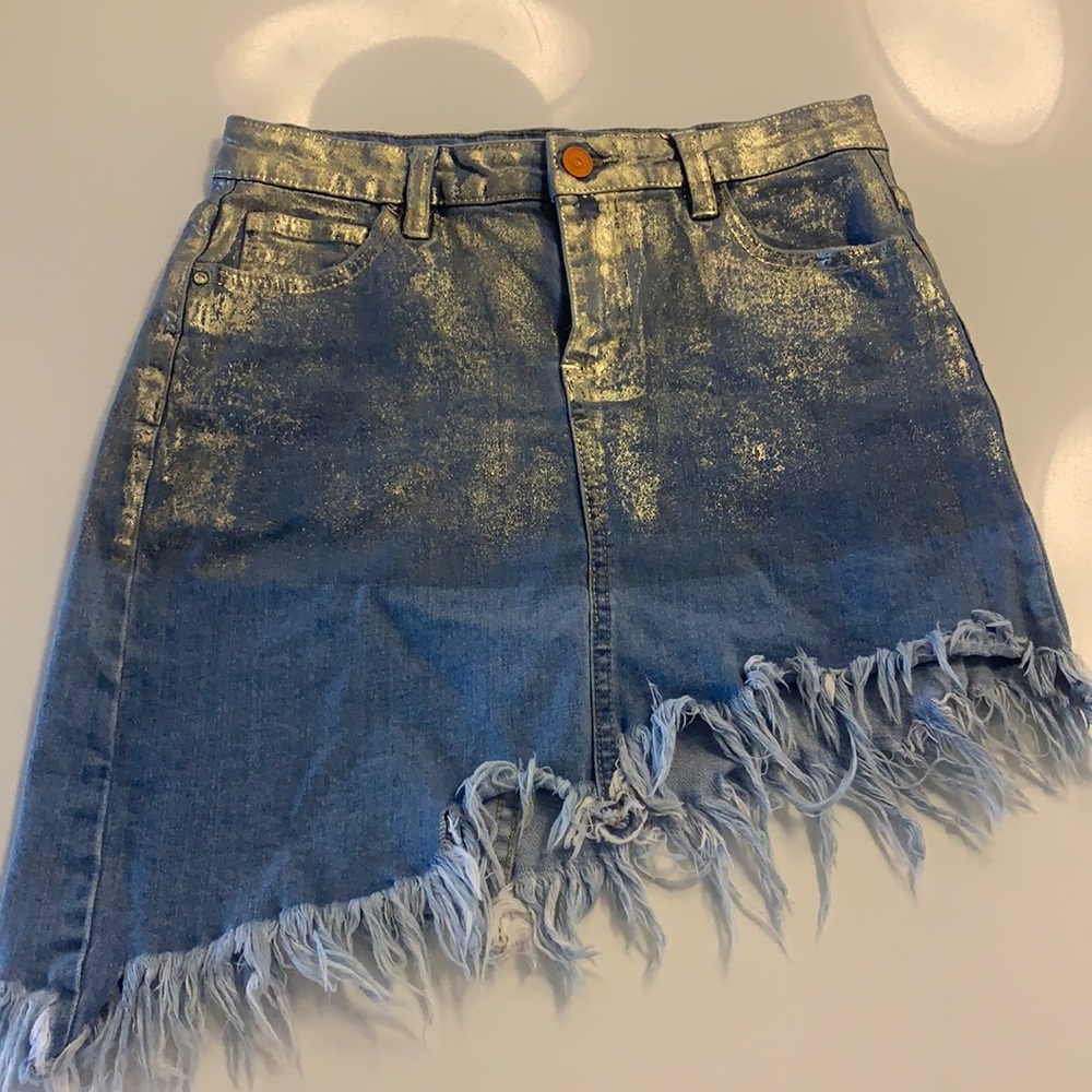 I & M Jeans Foil Distressed Mini Skirt